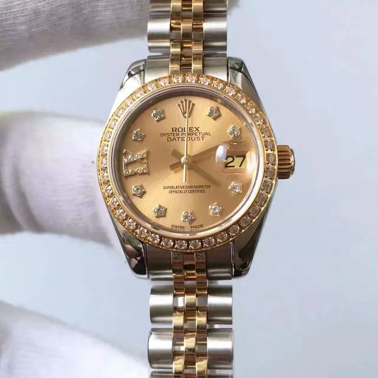【台湾厂顶级复刻手表】劳力士女装日志型系列279383RBR香槟色表盘女士腕表