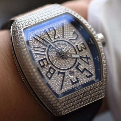 【FM一比一超A高仿手表】法兰克穆勒VANGUARD系列Vanguard Lady 白金钻石腕錶腕表